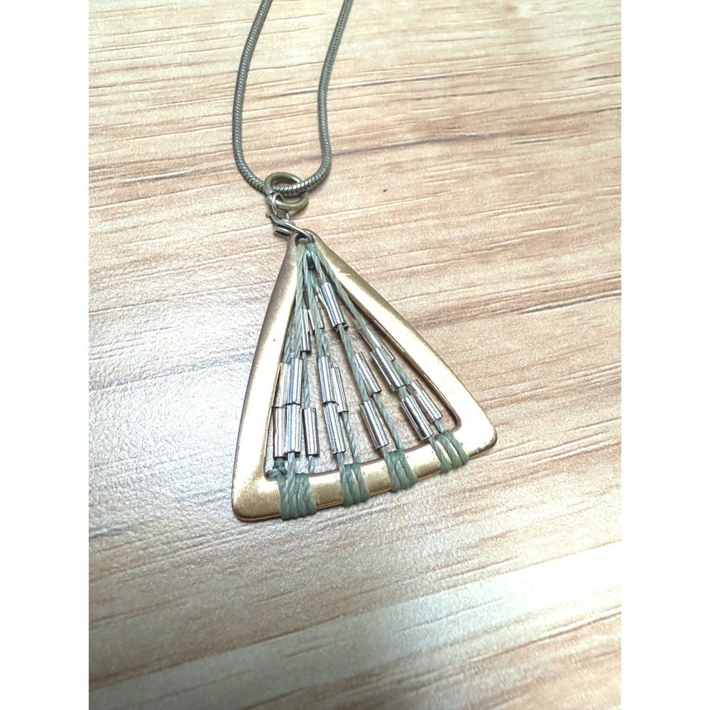Geometric Triangle Mixed Media Pendant Necklace Gold Silver Sage Green Boho